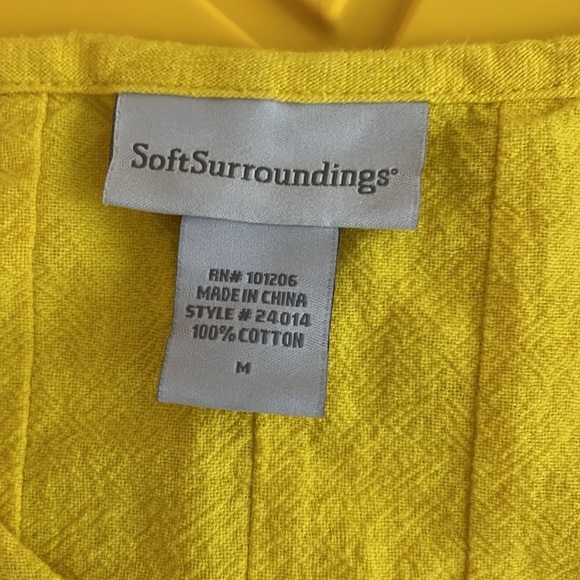 Soft Surroundings yellow, cotton tunic, size medium M - Picture 3 of 3